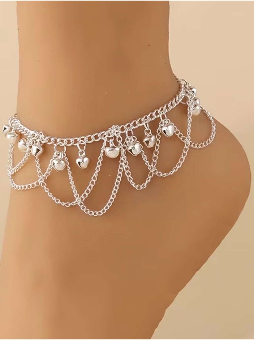 Silver Dainty Bell Charm Anklet - Picture 2 of 5